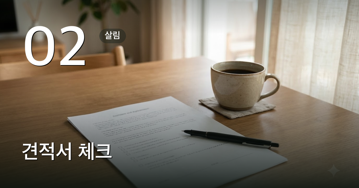견적서 여백에 체크 표시를 한 장면